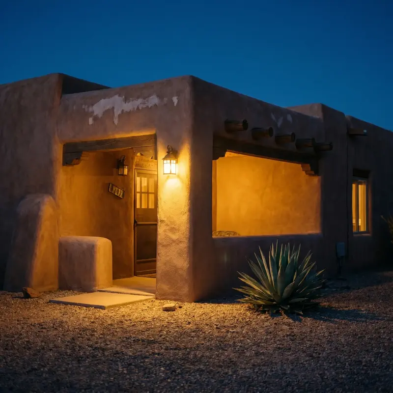 Adobe home in the Southwest at dusk