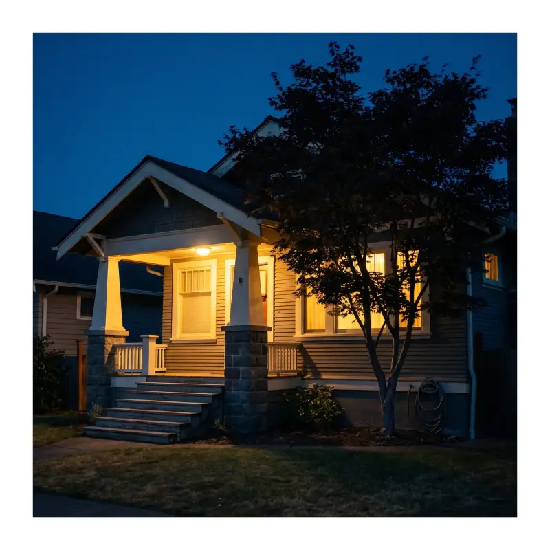 Craftsman bungalow at dusk